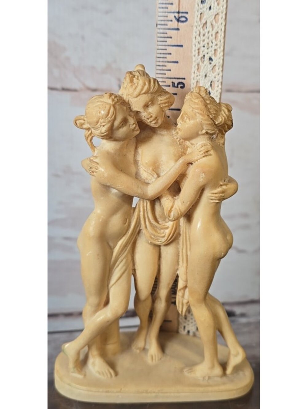 Vtg Three Graces Alabaster Composite Sculpture A. Santini Stamped Italy 5.25" - Picture 11 of 12